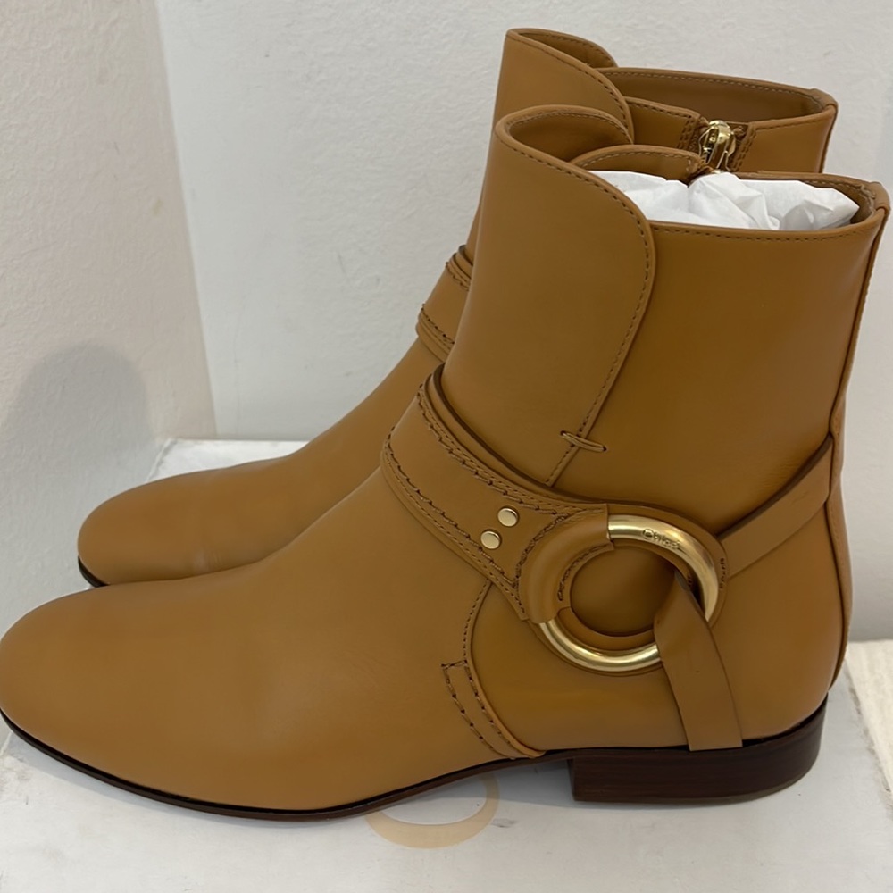 New In Box Chloe Women’s Harness Strap Ankle Boots,Autumnal Brown, Size 39.5